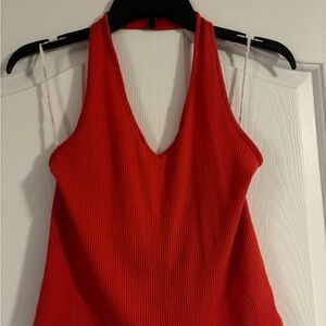 Red Ribbed Halter Top